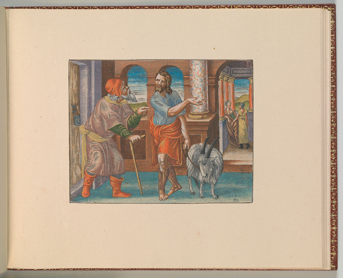 The Story of Samson, Cornelis Massys (Netherlandish,  Antwerp 1510/11–1556/57 Antwerp), Hand-colored engravings, first state of two, set into sheets in an album bound in red leather with gold tooling and marbled boards, housed in a case of red leather and marbled board.