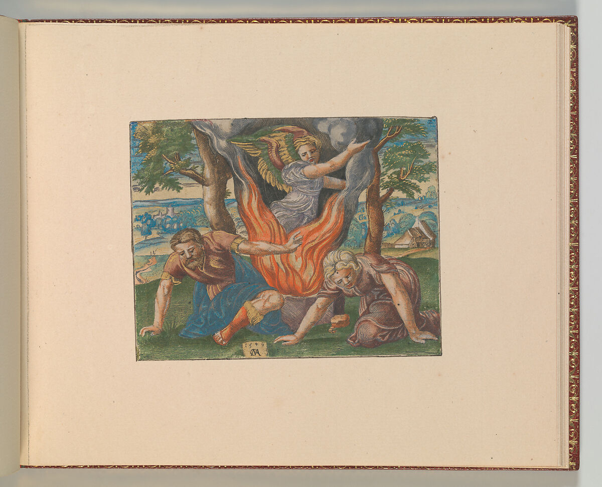 The Story of Samson, Cornelis Massys (Netherlandish,  Antwerp 1510/11–1556/57 Antwerp), Hand-colored engravings, first state of two, set into sheets in an album bound in red leather with gold tooling and marbled boards, housed in a case of red leather and marbled board.