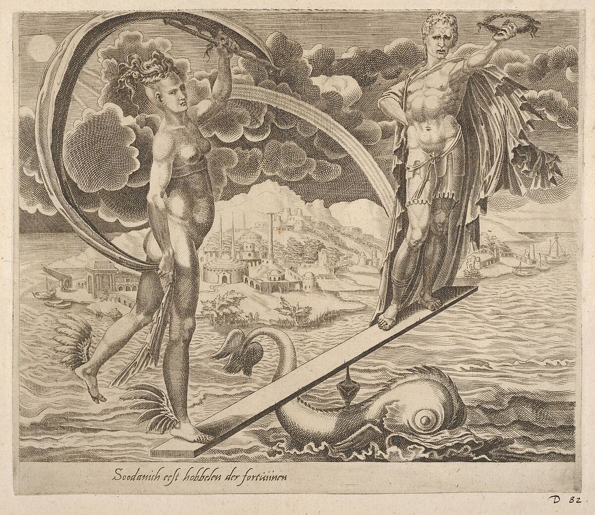 Fortune Using Man as a Plaything from Six Sayings about Fortune, Dirck Volckertsz Coornhert (Netherlandish, Amsterdam 1519/22–1590 Gouda), Engraving 