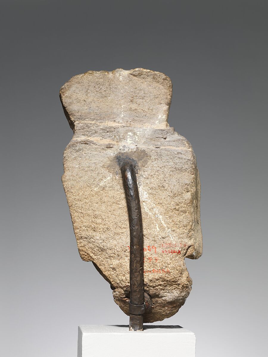 Head of a bodhisattva, Sandstone with traces of pigment, China