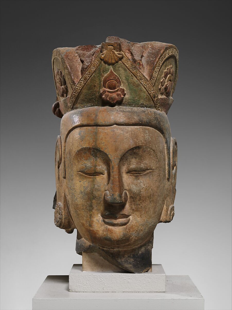 Head of a bodhisattva, Limestone with pigment, China 