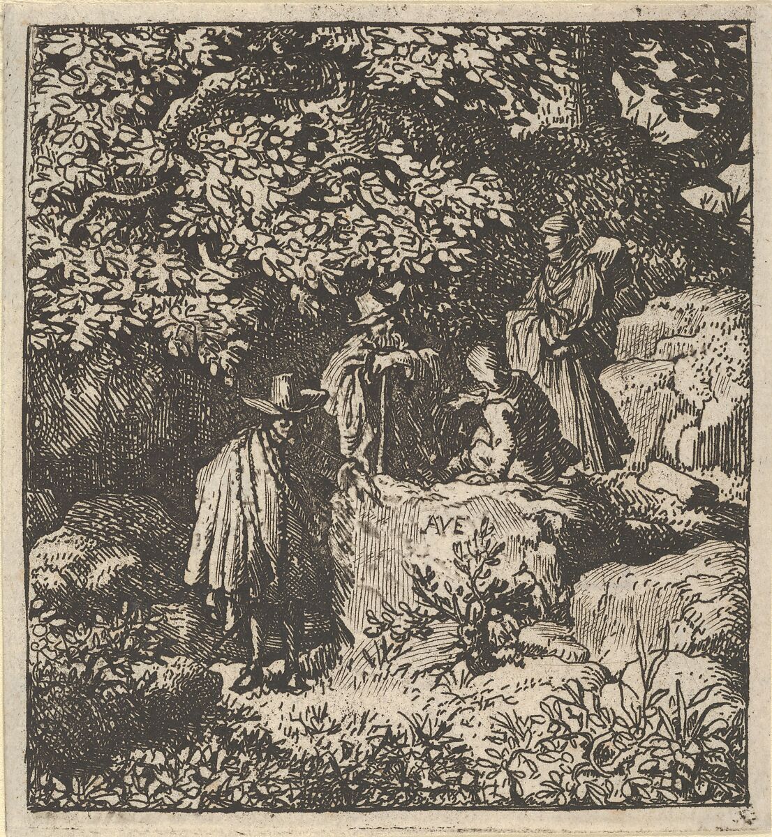 Four Figures under a Tree, Allart van Everdingen (Dutch, Alkmaar 1621–1675 Amsterdam), Engraving; third state of three 
