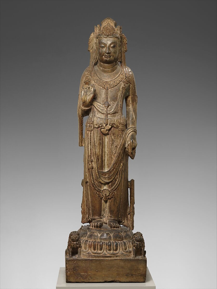 Bodhisattva, probably Avalokiteshvara (Guanyin), Limestone with traces of pigment, China
