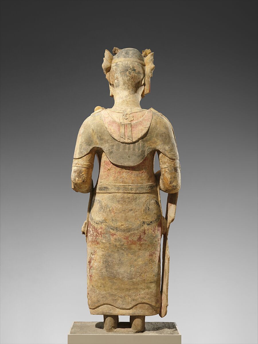 Bodhisattva, probably Avalokiteshvara (Guanyin), Sandstone with pigment, China