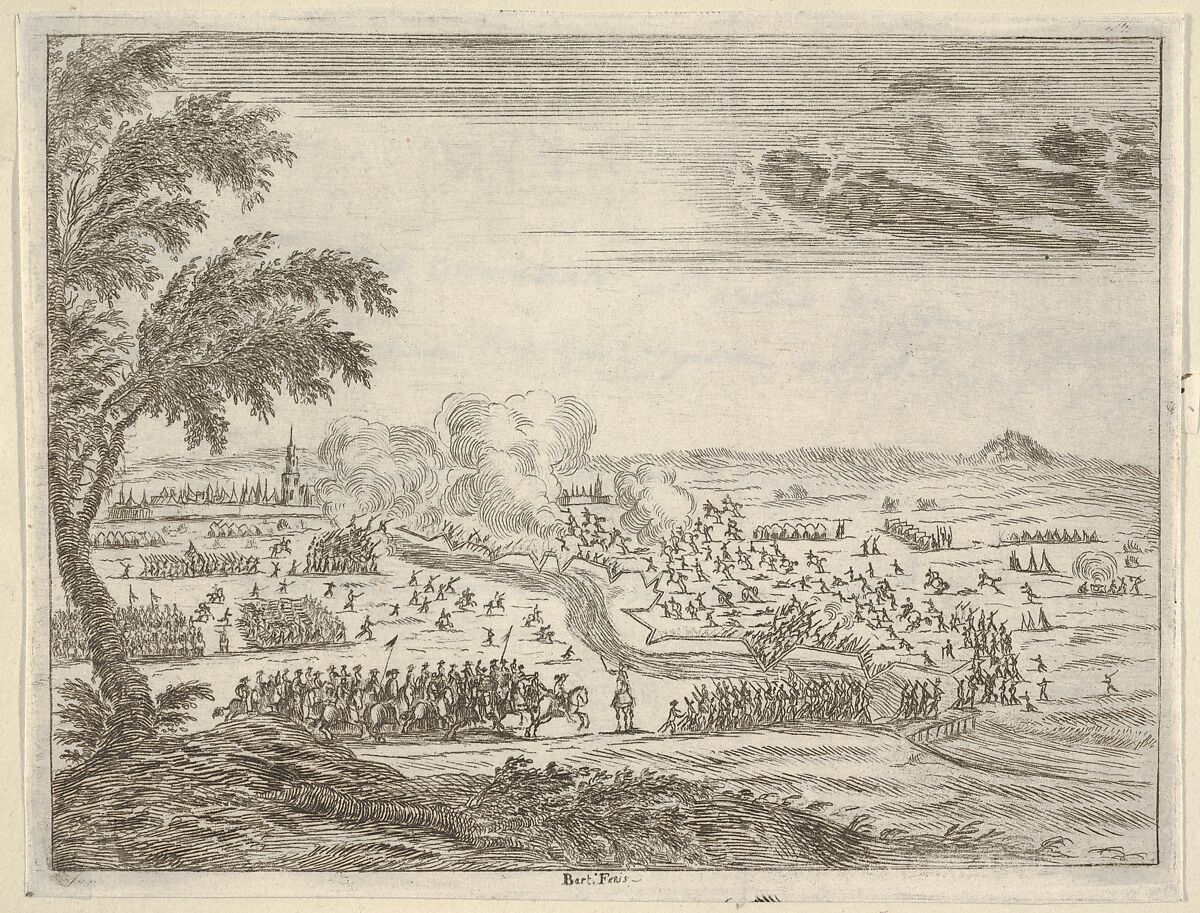 Francesco I d'Este Sets Out for the Seige of Cremona, Crosses the Trench Between Himself and the Spanish, and Takes the City with Great Force, from "L'Idea di un Principe ed Eroe Cristiano in Francesco I d'Este, di Modena e Reggio Duca VIII [...]", Bartolomeo Fenice (Fénis), Etching 