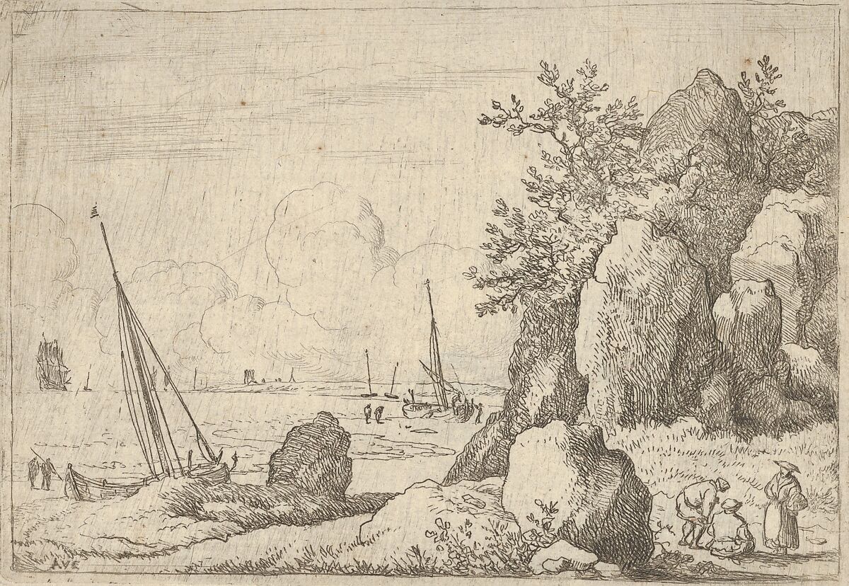 Sea Piece with Three Figures to the Right, Allart van Everdingen (Dutch, Alkmaar 1621–1675 Amsterdam), Engraving; first state of three 