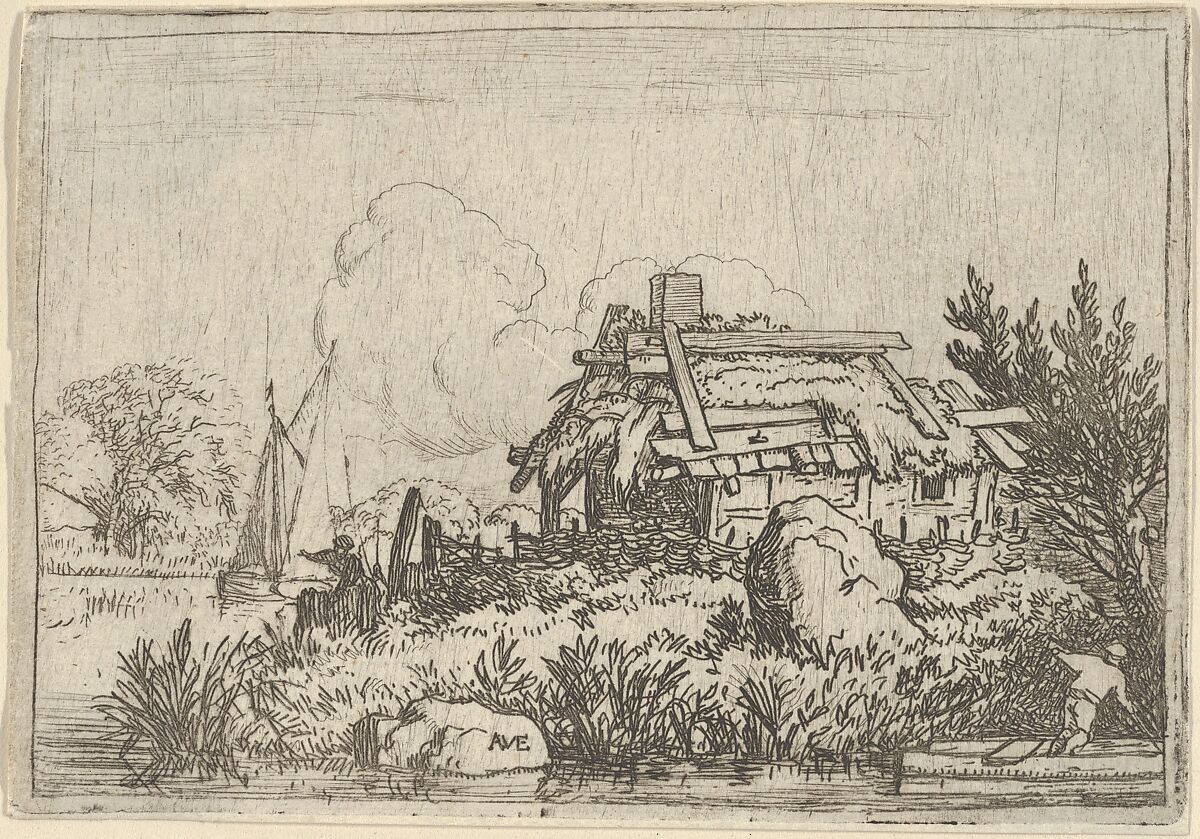 The Ruined Cottage, Surrounded by Water, Allart van Everdingen (Dutch, Alkmaar 1621–1675 Amsterdam), Engraving; first state of three 