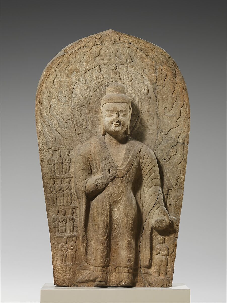 Buddha Dipankara (Dingguang), Sandstone with traces of pigment, China