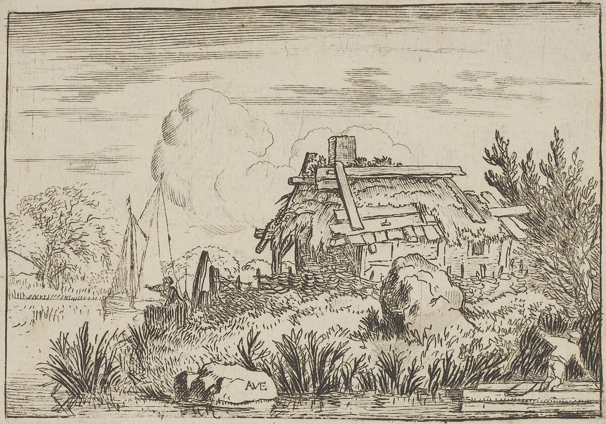 The Ruined Cottage, Surrounded by Water, Allart van Everdingen (Dutch, Alkmaar 1621–1675 Amsterdam), Engraving; third state of three 