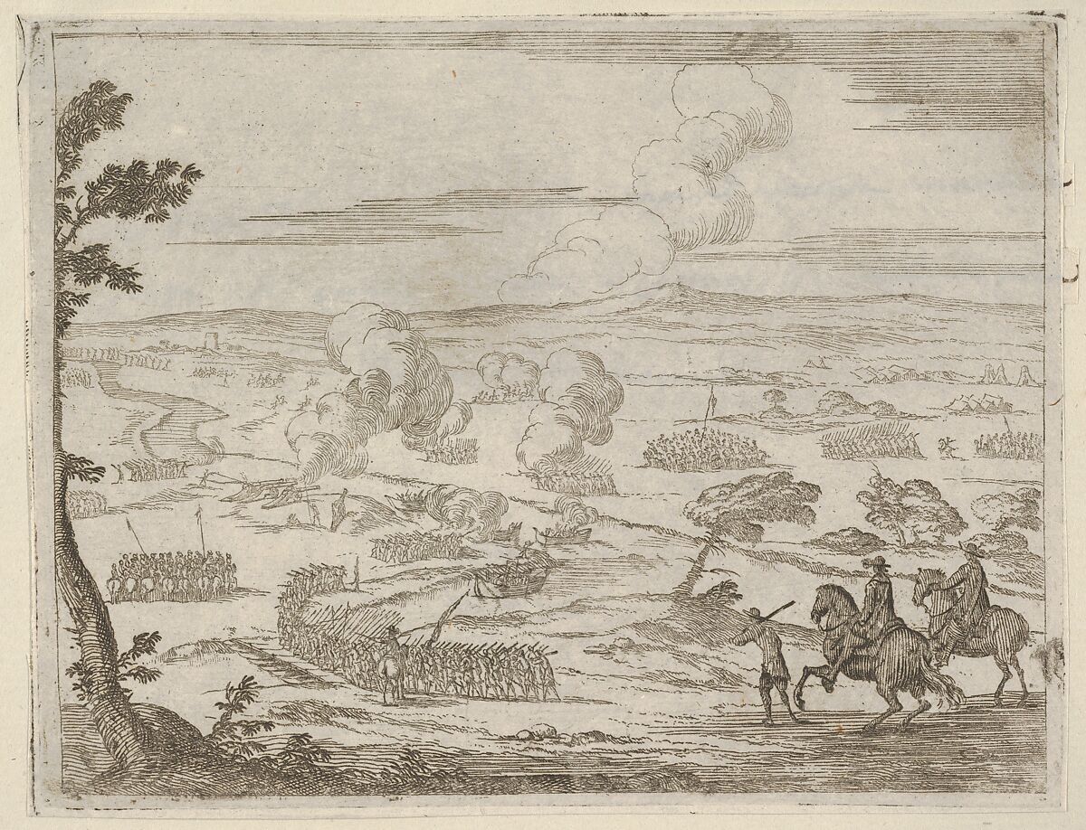 After a Long March, Francesco I d'Este Passes with the River of Cassano with his Army, thus Causing Great Harm to the Spanish, from "L'Idea di un Principe ed Eroe Cristiano in Francesco I d'Este, di Modena e Reggio Duca VIII [...]", Bartolomeo Fenice (Fénis), Etching 