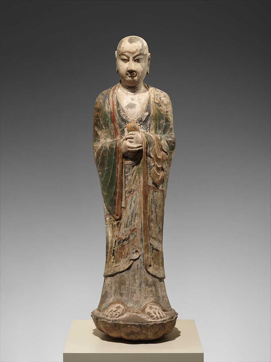 Monk, probably Ananda (Anantuo), Limestone with pigment, China 