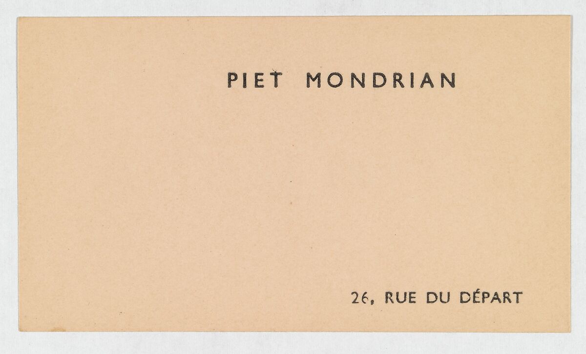 Piet Mondrian, calling card, Anonymous, Letterpress 