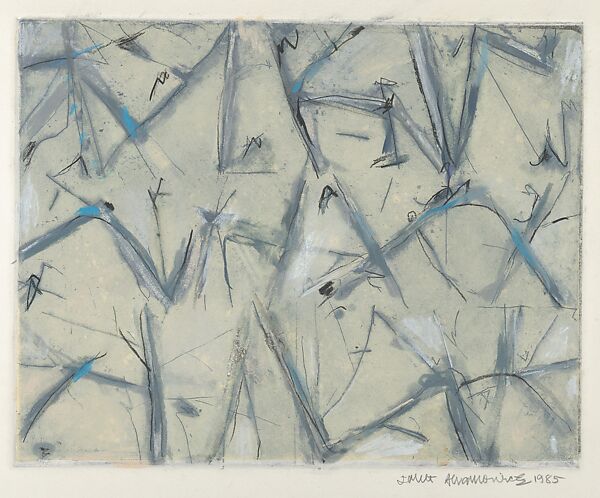 Abstract, geometrical design, Janet Abramowicz (American, 1930–2020), Etching and aquatint with litho crayon and pastel. 