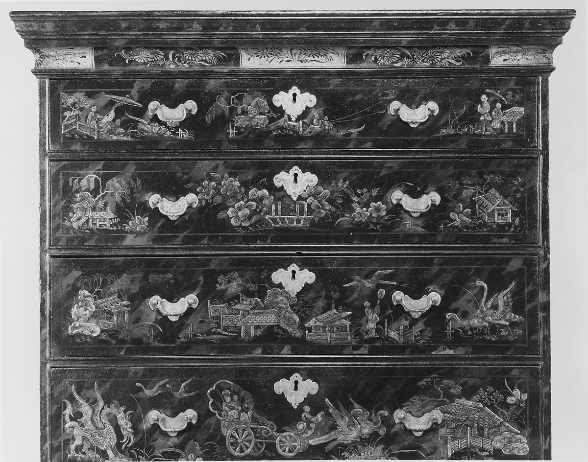 Chest of Drawers, Japanned maple, japanned white pine, white pine; brass, American