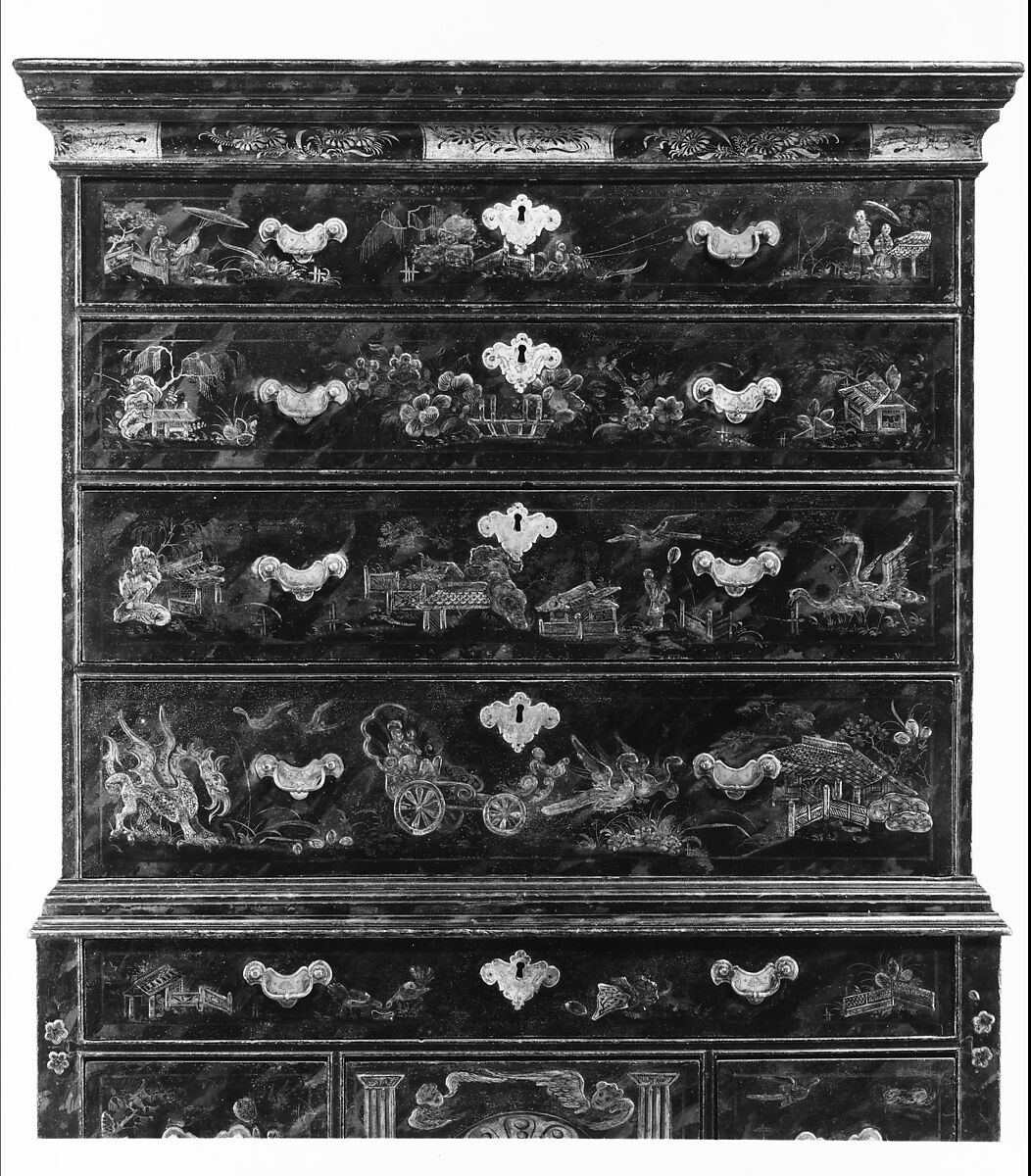 Chest of Drawers, Japanned maple, japanned white pine, white pine; brass, American