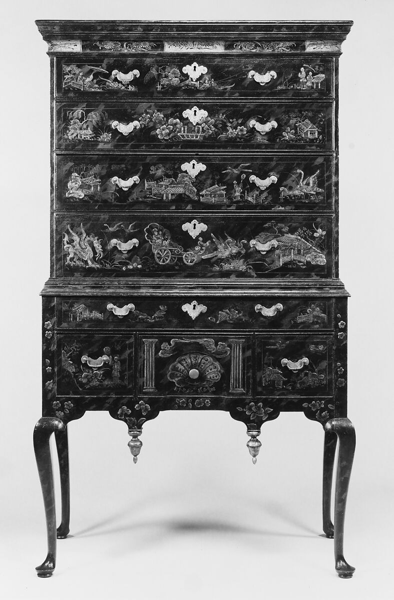 Chest of Drawers, Japanned maple, japanned white pine, white pine; brass, American