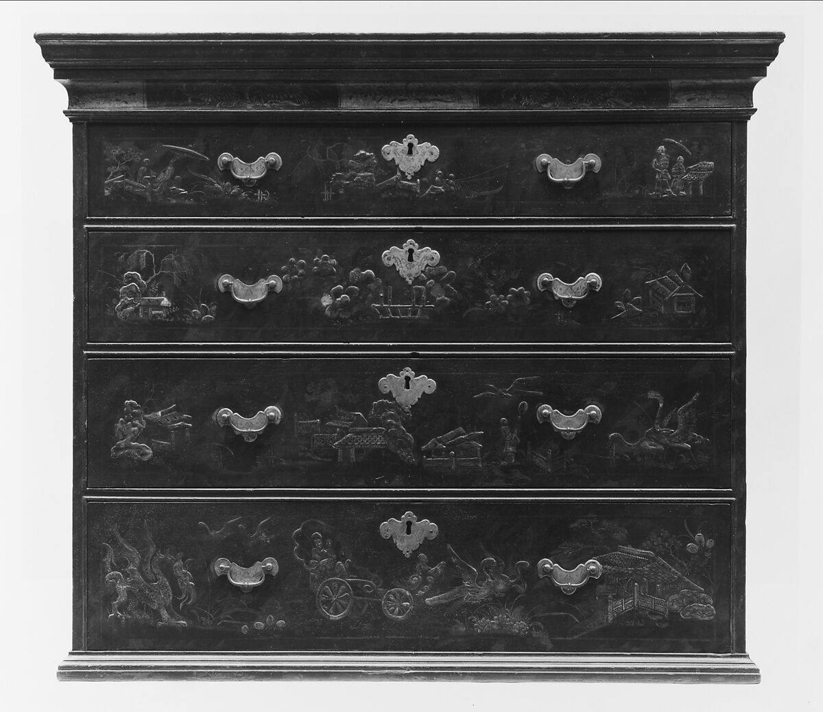 Chest of Drawers, Japanned maple, japanned white pine, white pine; brass, American