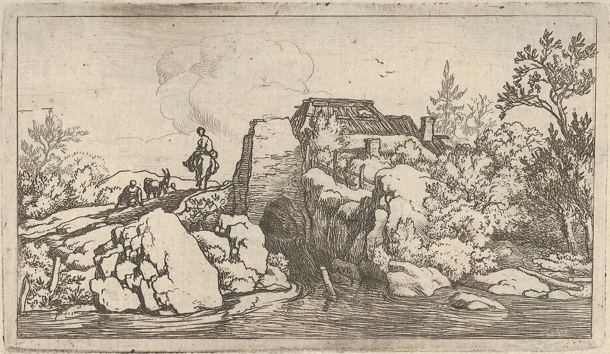 The Horseman on the Stone Bridge, Allart van Everdingen (Dutch, Alkmaar 1621–1675 Amsterdam), Engraving; second state of three 