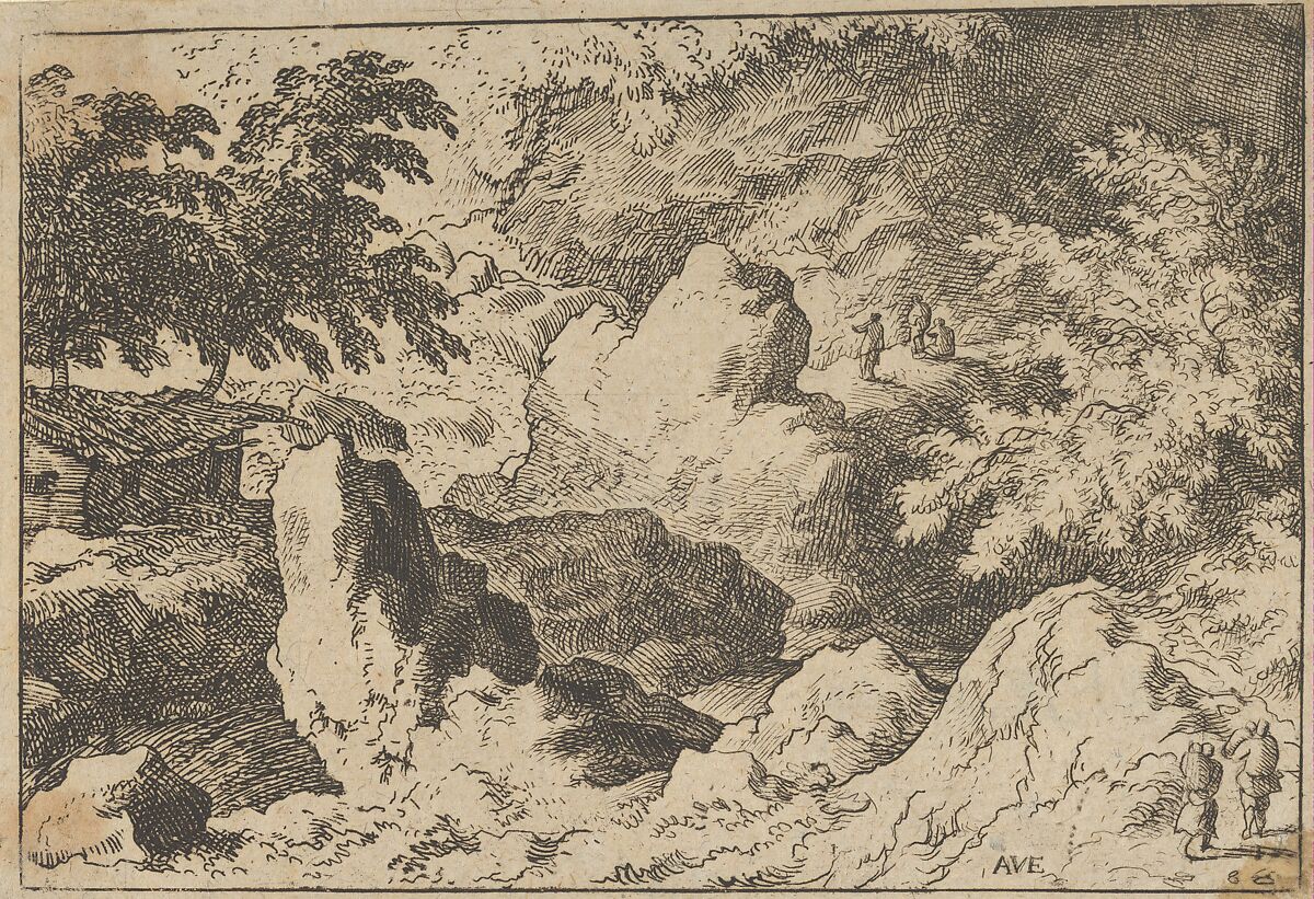 The Three Men on the Rock, Allart van Everdingen (Dutch, Alkmaar 1621–1675 Amsterdam), Engraving; third state of three 