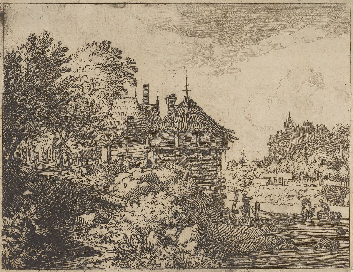 The Two Boats Approach a Hut, Allart van Everdingen (Dutch, Alkmaar 1621–1675 Amsterdam), Engraving; second state of three 