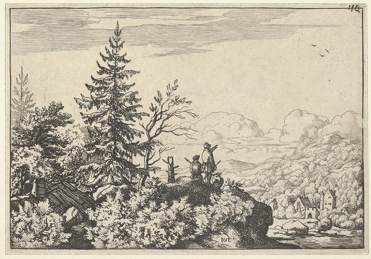 The Two Men on the Hill, Allart van Everdingen (Dutch, Alkmaar 1621–1675 Amsterdam), Engraving; second state of two 