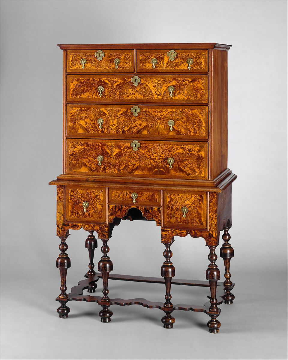 High chest of drawers, Maple, black walnut, poplar, eastern white pine, American