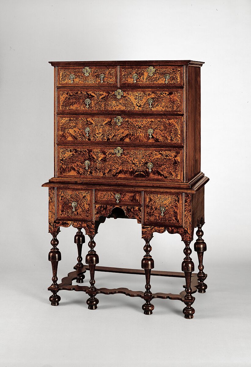 High chest of drawers, Maple, black walnut, poplar, eastern white pine, American