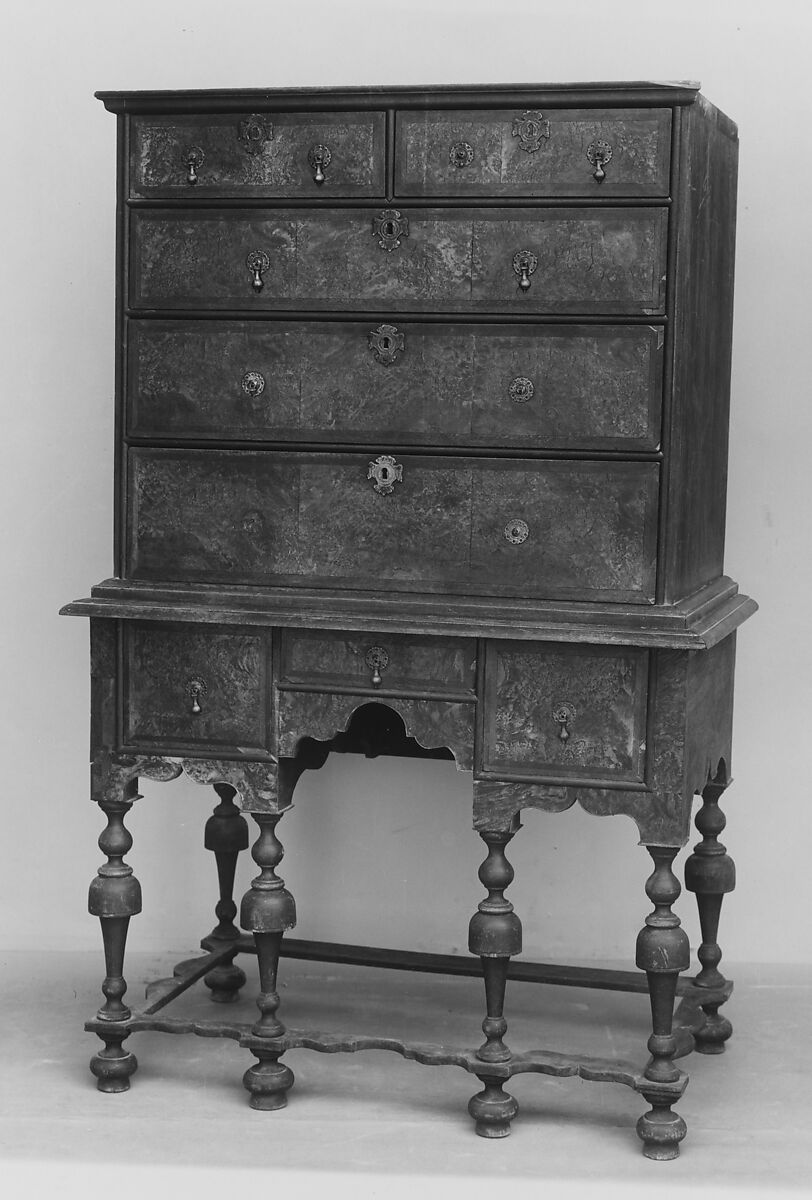 High chest of drawers, Maple, black walnut, poplar, eastern white pine, American