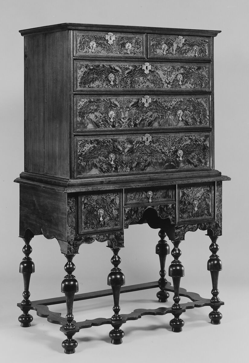 High chest of drawers, Maple, black walnut, poplar, eastern white pine, American