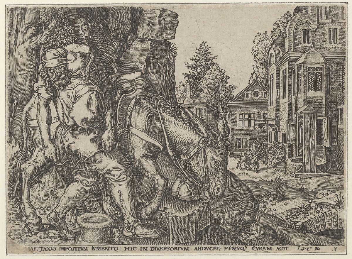 Copy of The Good Samaritan Putting the Traveller on His Donkey, from The Parable of the Good Samaritan, Anonymous, Engraving 