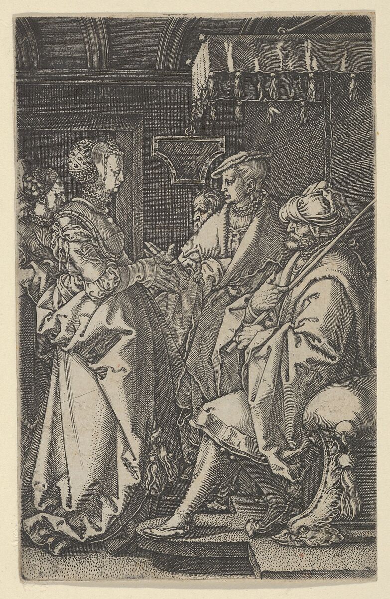 Potiphar's Wife Accusing Joseph, from The Story of Joseph, Heinrich Aldegrever (German, Paderborn ca. 1502–1555/1561 Soest), Engraving; second state of two 