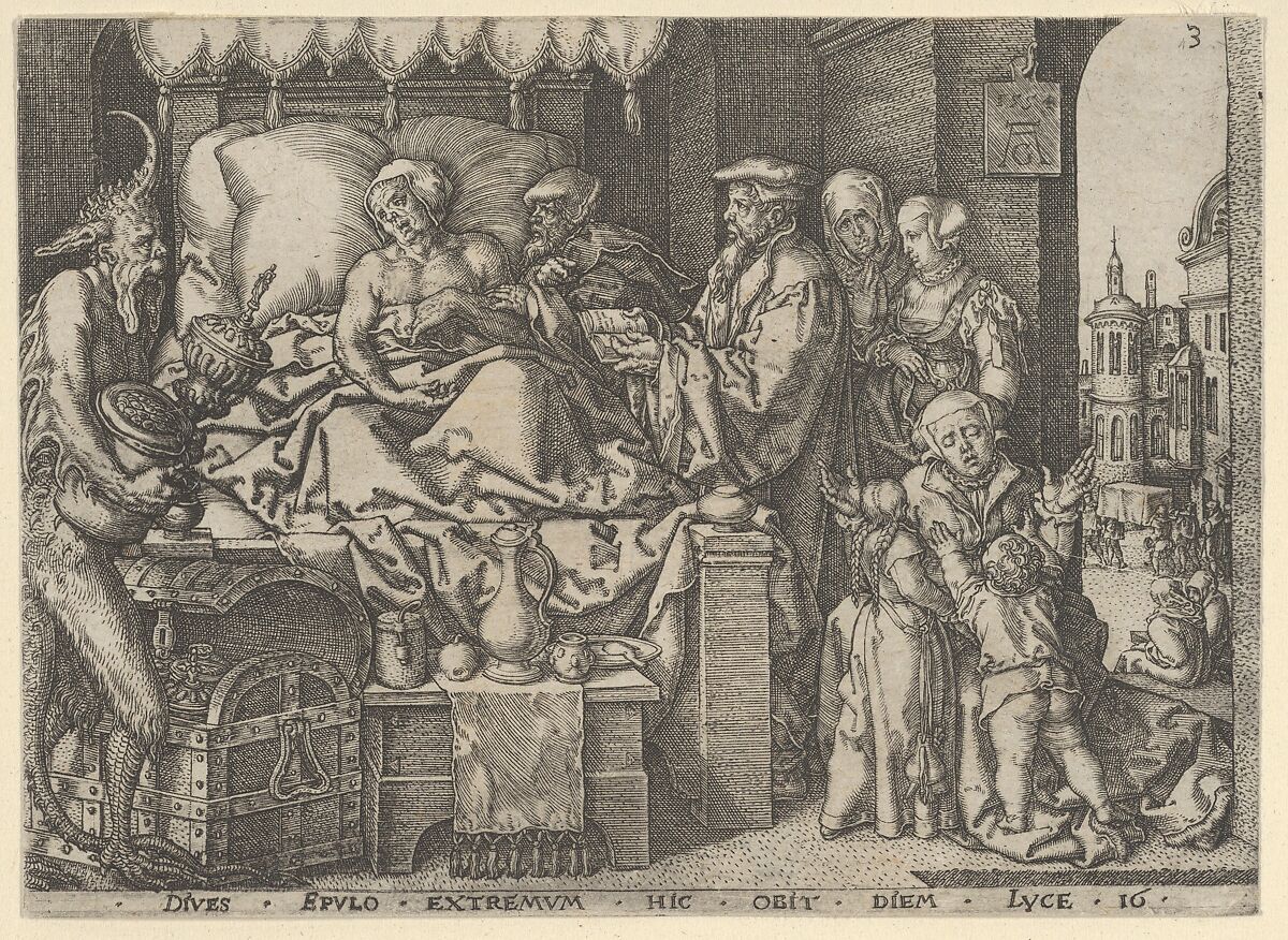 Heinrich Aldegrever | The Rich Man on His Deathbed, from The Parable of ...