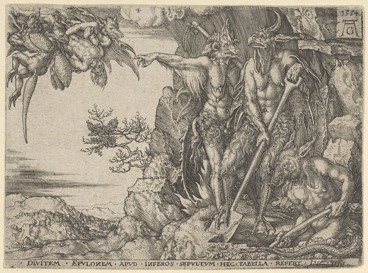 The Rich Man Transported to Hell, from The Parable of the Rich Man and Lazarus, from "The Parable of the Rich Man and Lazarus", Heinrich Aldegrever (German, Paderborn ca. 1502–1555/1561 Soest), Engraving 