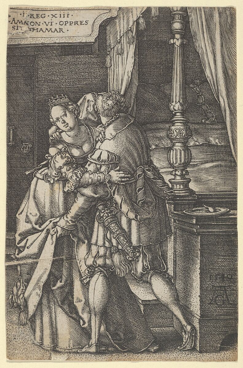 Amnon Violating Tamar, from "The Story of Amnon and Tamar", Heinrich Aldegrever (German, Paderborn ca. 1502–1555/1561 Soest), Engraving; first state of two 