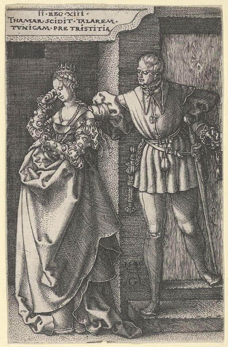 Tamar Turned Out of Amnon's House, from "The Story of Amnon and Tamar", Heinrich Aldegrever (German, Paderborn ca. 1502–1555/1561 Soest), Engraving; first state of two 