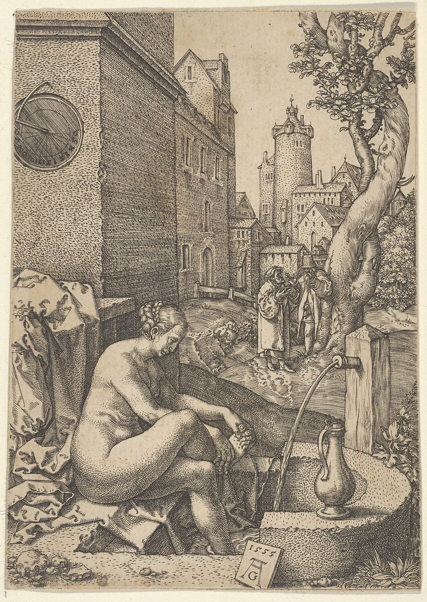 Susanna Surprised by the Elders, from The Story of Susanna, Heinrich Aldegrever (German, Paderborn ca. 1502–1555/1561 Soest), Engraving; first state of three 
