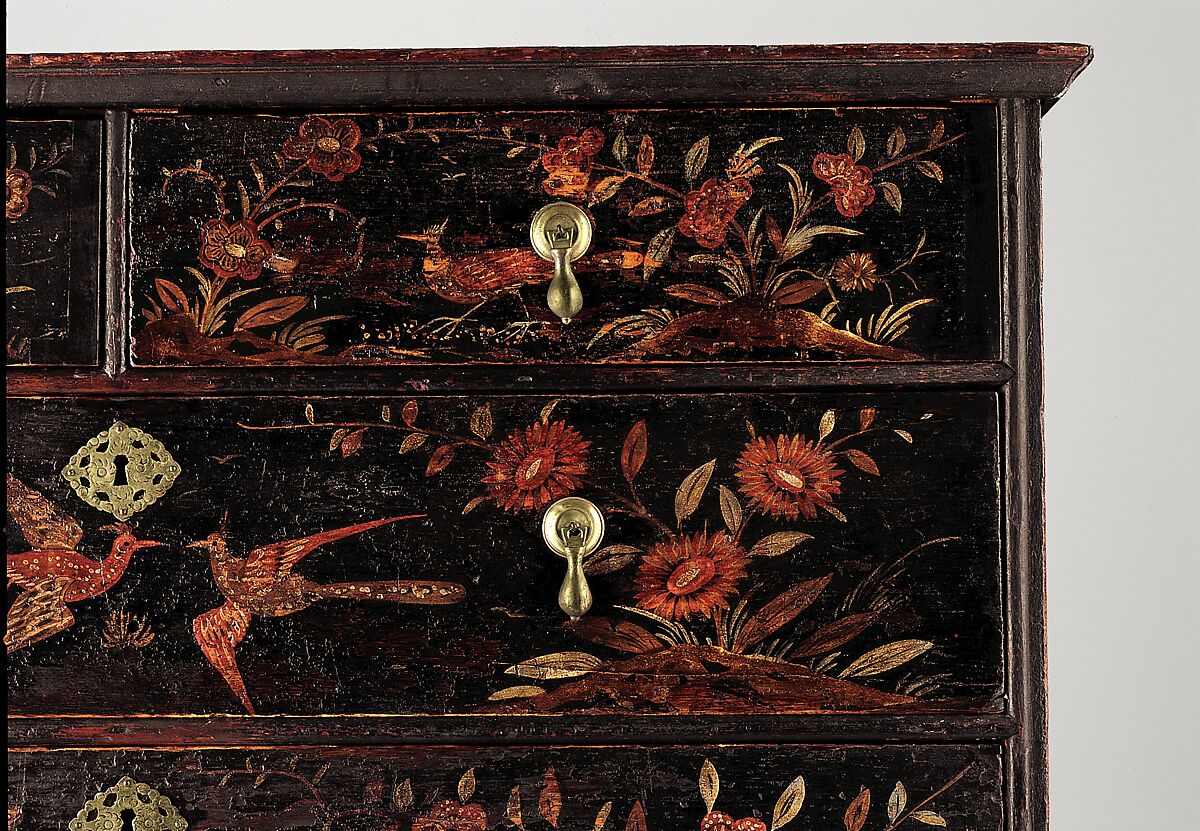 High chest of drawers, Painted white pine, poplar, basswood, American