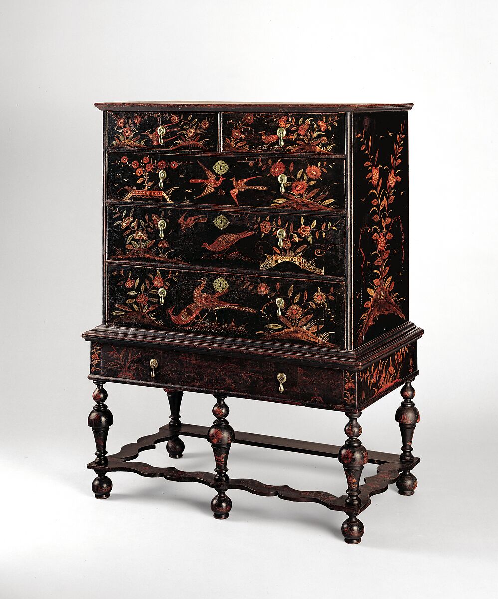 High chest of drawers, Painted white pine, poplar, basswood, American