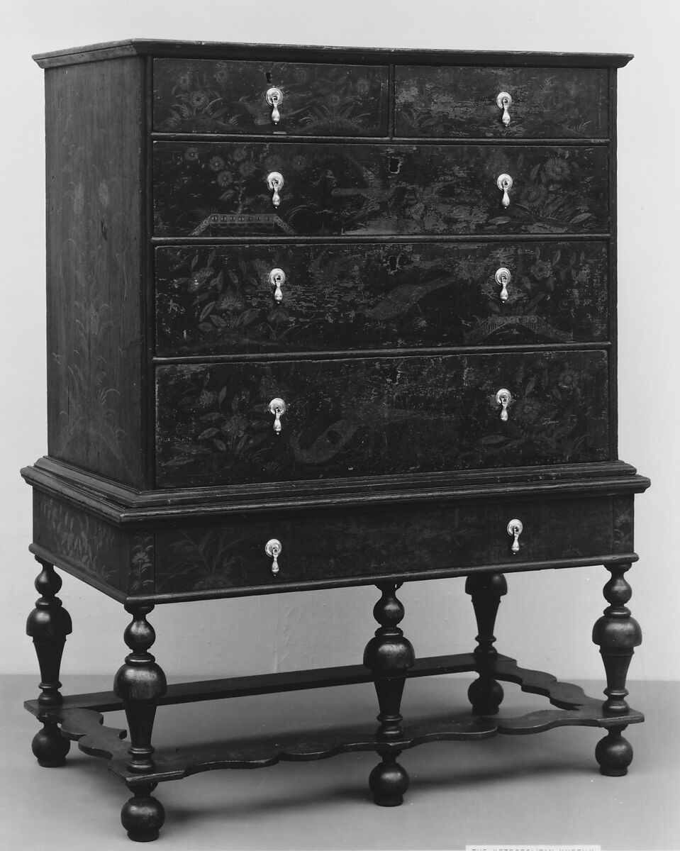 High chest of drawers, Painted white pine, poplar, basswood, American