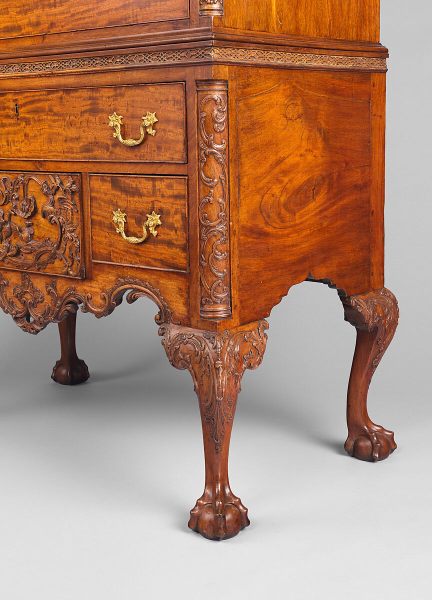 High chest of drawers, Mahogany, mahogany veneer, yellow pine, yellow poplar, northern white cedar; brass, American