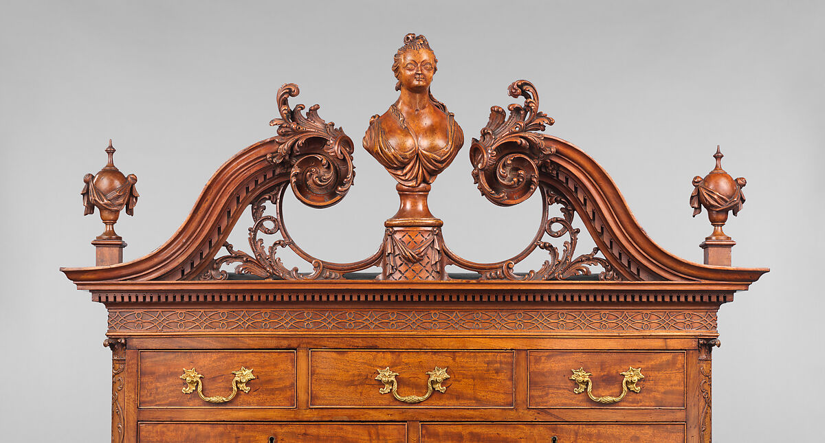 High chest of drawers, Mahogany, mahogany veneer, yellow pine, yellow poplar, northern white cedar; brass, American