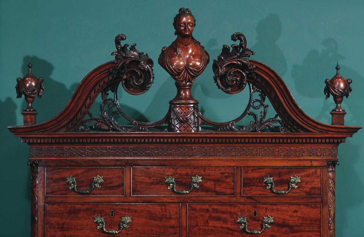 High chest of drawers, Mahogany, mahogany veneer, yellow pine, yellow poplar, northern white cedar; brass, American