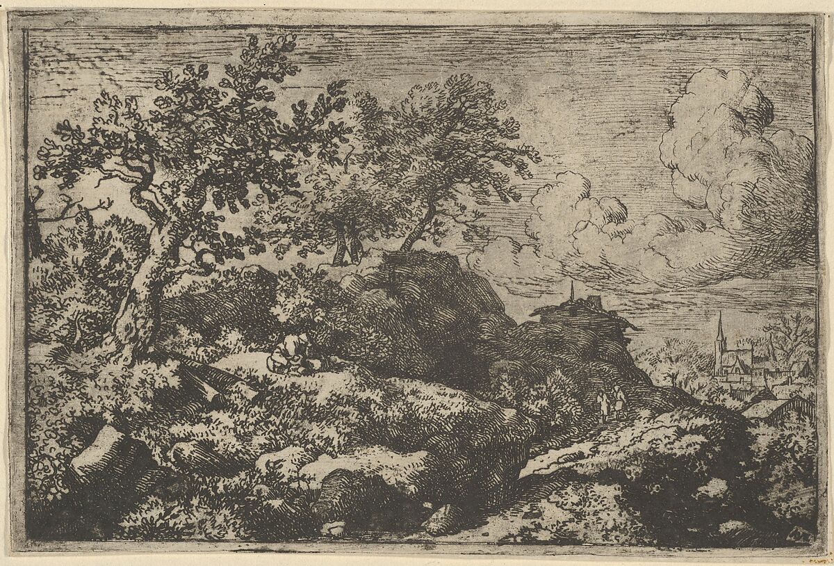The Two Peasants Seated on the Hill, Allart van Everdingen (Dutch, Alkmaar 1621–1675 Amsterdam), Engraving; first state of three 