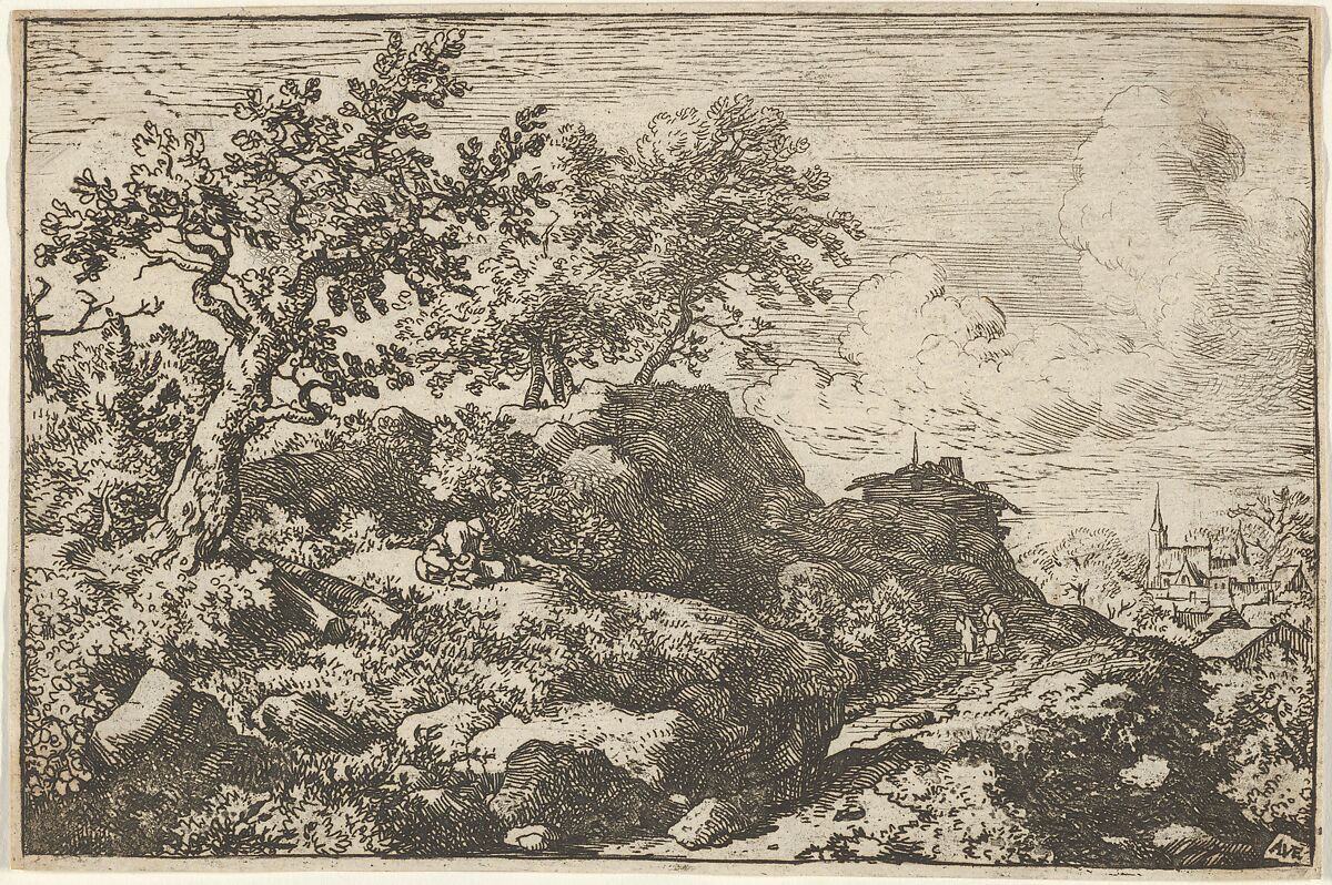 The Two Peasants Seated on the Hill, Allart van Everdingen (Dutch, Alkmaar 1621–1675 Amsterdam), Engraving; third state of three 