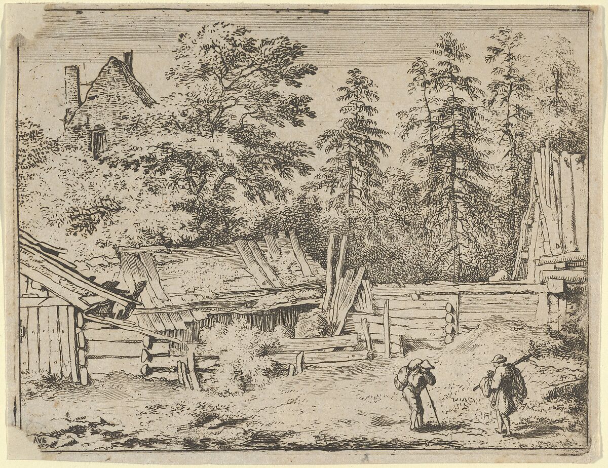 The Three Cottages, Allart van Everdingen (Dutch, Alkmaar 1621–1675 Amsterdam), Engraving; second state of two 
