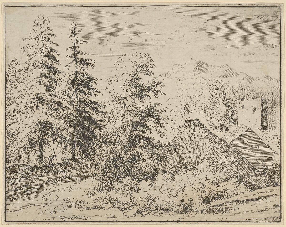 The Man Between the Two Fir Trees, Allart van Everdingen (Dutch, Alkmaar 1621–1675 Amsterdam), Engraving; second state of two 