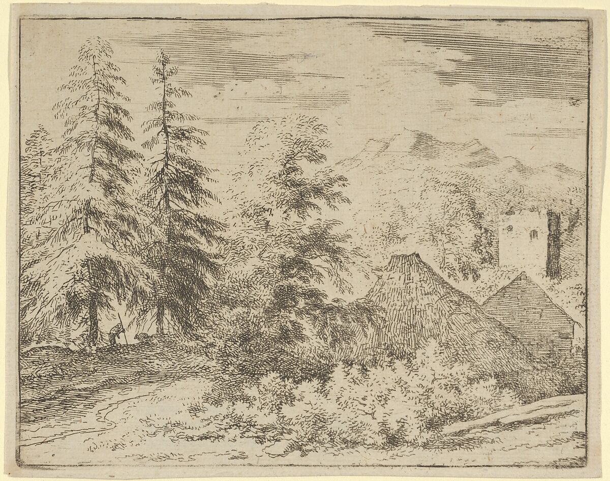 The Man between the Two Fir Trees, Allart van Everdingen (Dutch, Alkmaar 1621–1675 Amsterdam), Engraving; second state of two 