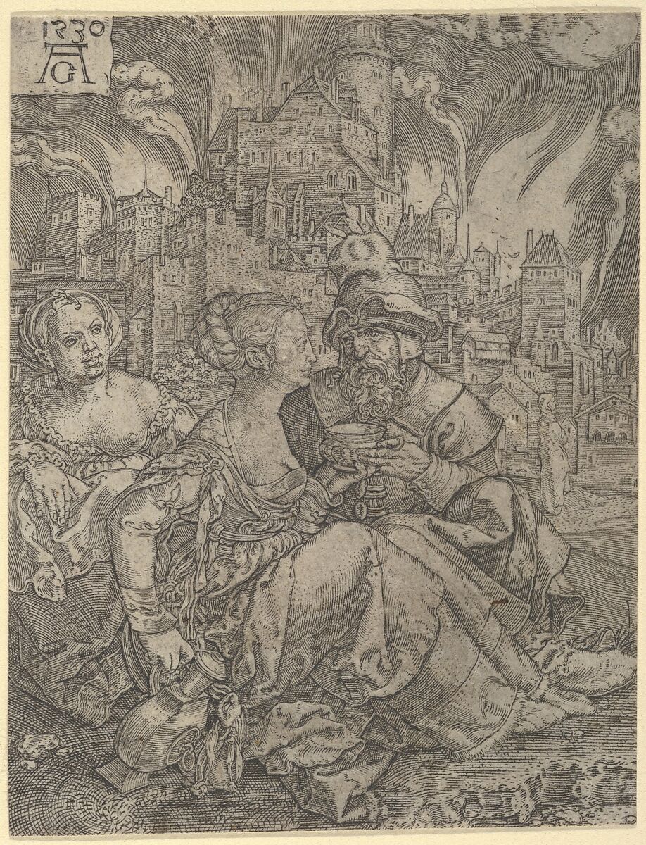 Lot and His Daughters, Heinrich Aldegrever (German, Paderborn ca. 1502–1555/1561 Soest), Engraving 