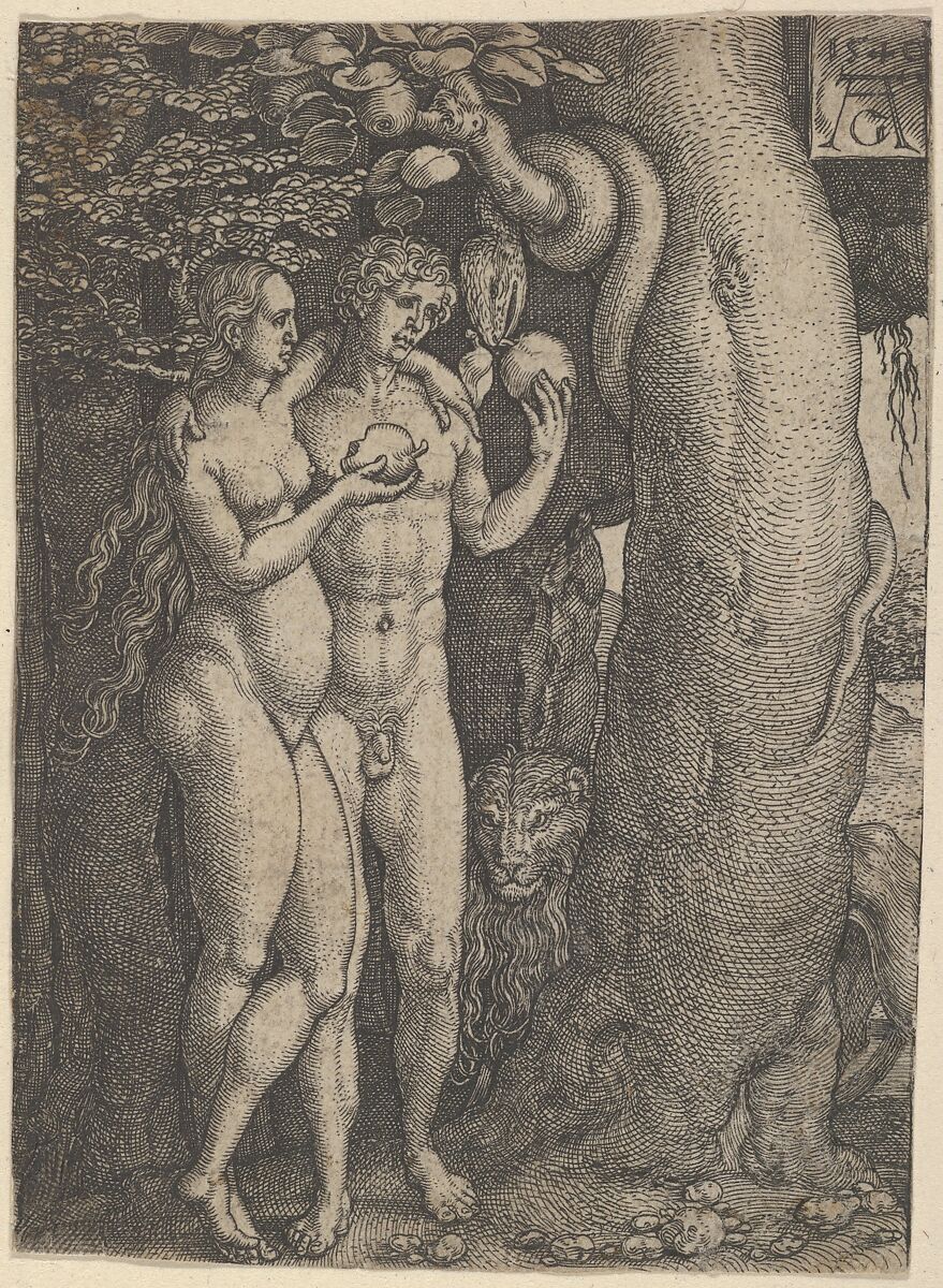 The Temptation of Adam and Eve, from "The Story of Adam and Eve", Heinrich Aldegrever (German, Paderborn ca. 1502–1555/1561 Soest), Engraving 