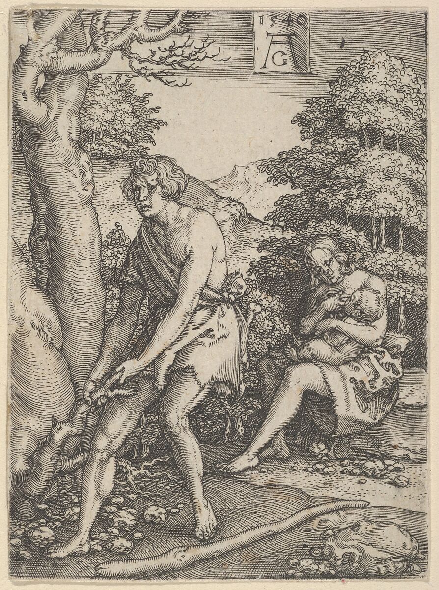 Adam and Eve at Work, from The Story of Adam and Eve, Heinrich Aldegrever (German, Paderborn ca. 1502–1555/1561 Soest), Engraving 
